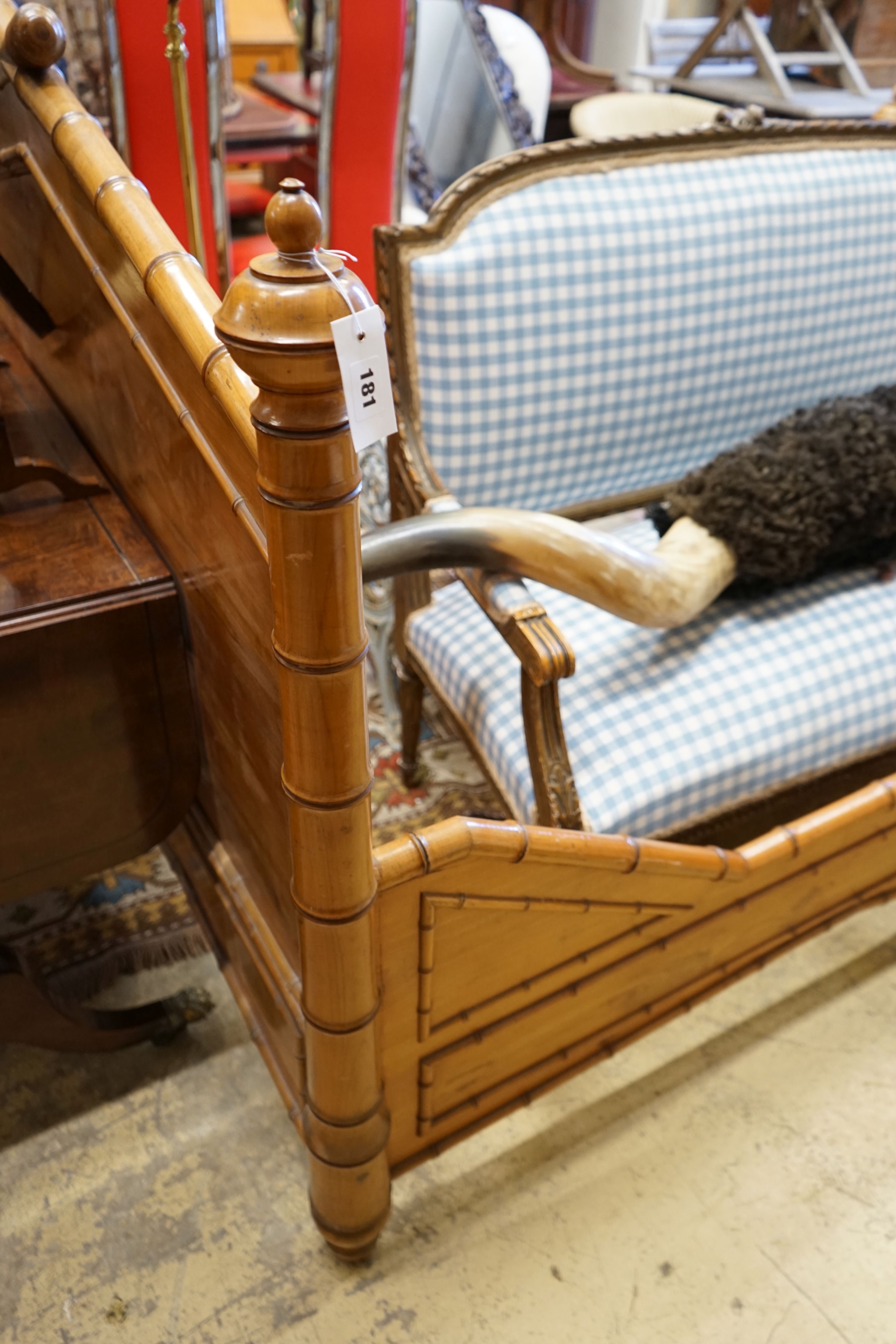 A 19th century French cherry faux bamboo bedframe, width 200cm depth 128cm height 117cm